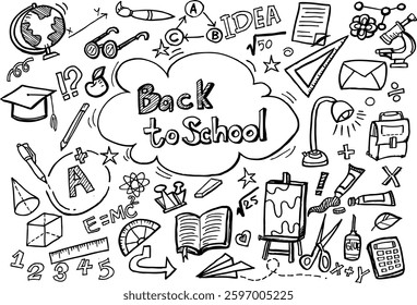 Back to school pattern on white background,Hand drawn in vector design.