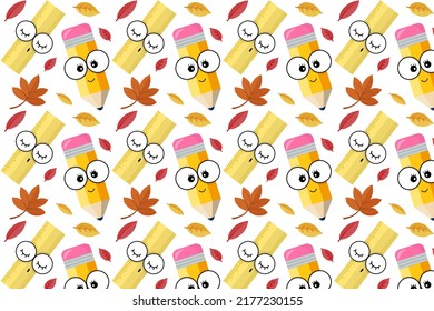 
Back to school. Pattern ruler and pencil characters