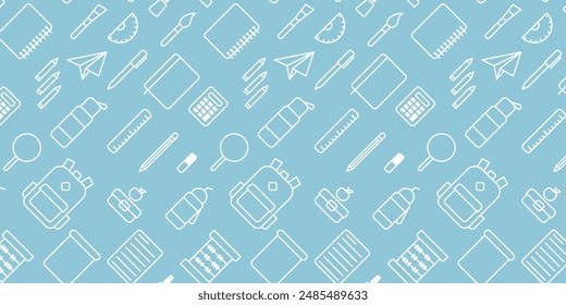 Back to School Pattern template. School Supplies Seamless Pattern. Vector Illustration Design. Outlined design. Icons background concept.