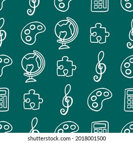 back to school pattern. Vector seamless pattern of school supplies stationery icons. Seamless doodle school equipment. Can be used for wallpaper, pattern fills, textile, web page background, surface 
