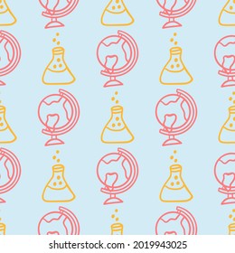 back to school pattern. Vector seamless pattern of school supplies stationery icons. Seamless doodle school equipment. Can be used for wallpaper, pattern fills, textile, web page background, surface 