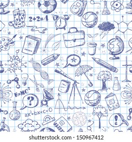 Back to school - pen sketch seamless background. Can be used for wallpaper, pattern fills, textile, web page background, surface textures. Vector illustration. 