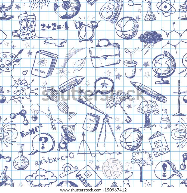 学校に戻る シームレスな背景にペンスケッチ 壁紙 パターン塗り潰し 織物 ウェブページの背景 表面のテクスチャーに使用できます ベクターイラスト のベクター画像素材 ロイヤリティフリー
