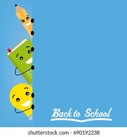 back to school. Pencil, book and light bulb with a banner. Space for text