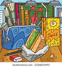 Back to School Pencil Case and Snacks Colored 