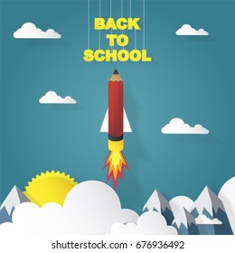 back to school, pencil rocket concept