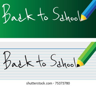 Back to school pencil writing on the board and notebook.