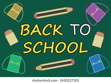 Back to school with pencils, erasers, and backpacks