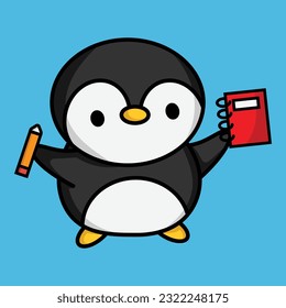 Back to school penguin illustration. Cute animal character for education theme, icon, mascot. Penguin vector.