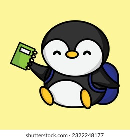 Back to school penguin illustration. Cute animal character for education theme, icon, mascot. Penguin vector.