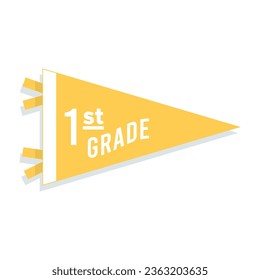 Back to school pennant flag. 1st grade. Vector illustration, flat design