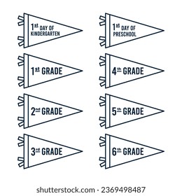 Back to school pennant flag set. First day of school. Outline icons. Vector illustration, flat design