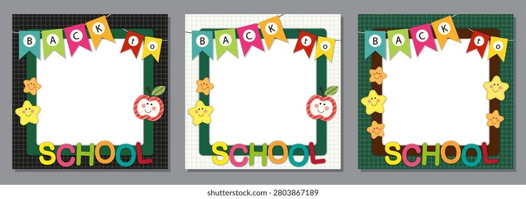 Back to School Photo Frame Template with Classroom Banner and Cute School Decorations
