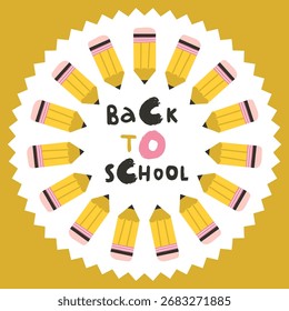 Back to School phrase written with hand draw font and decorated by pencil and scribble. Colored illustration for 1st of September