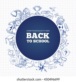 Back to School. pictures in circle shape of school elements isolate on white background