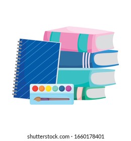 back to school pile books notebook and palette color vector illustration