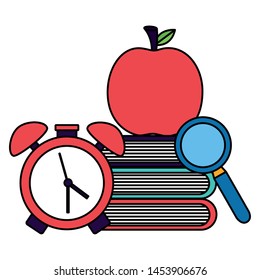 back to school pile books and set supplies vector illustration design