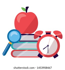 back to school pile books and set supplies vector illustration design