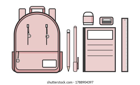 De vuelta al equipo rosa de la escuela. Diseño vectorial plano
