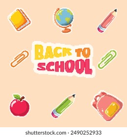 Back to school in pixel art style. 