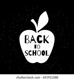 Back to School postcard with apple on black background. All isolated and layered. Vector illustration