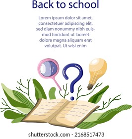 Back to school postcard. Template of Flyer or Invitation. Education. Vector. 