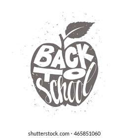 Back to school poster with apple. Education label with grunge texture.