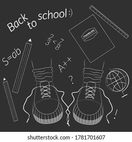 Back to school poster, banner in black and white colours stock vector illustration.
