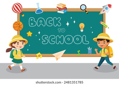 Zurück zur Schule Poster Banner Kinder Jungen und Mädchen Schüler Kreative Bildung Nette bunte Illustration Design