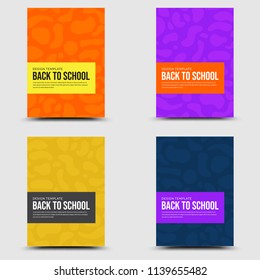 Back to school poster banner design with colorful funny school characters a, education items and space for text in a background. Vector illustration