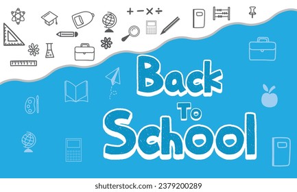 Back to school poster, banner design template. Back to school text with sale educational items of bags and notebook elements for educational study promo ads collection. Vector illustration. 3D text