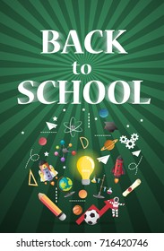 Back to school poster and banner and  green background for  education related. Vector illustration.