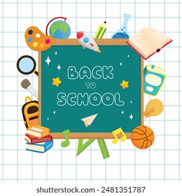 back to school poster blackborde on white paper grid illustration design