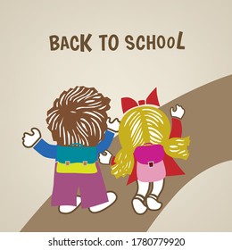 Back to school poster with boy and girl on the road