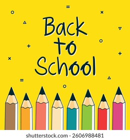 back to school poster with colored pencils flat vector illustration.