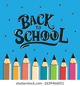 back to school poster with colored pencils flat vector illustration.