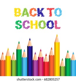 Back To School Poster Colorful Crayons Pencils Brush Strokes On White Background Flat Vector Illustration