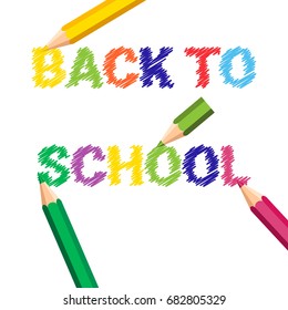 Back To School Poster Colorful Crayons Pencils Brush Strokes On White Background Flat Vector Illustration