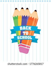 de vuelta a la escuela afiche con colores lápices diseño de ilustración vectorial