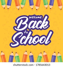 back to school poster with colors pencils vector illustration design