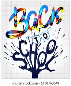 Back to school poster with colrful letters and ink. Vector illustration