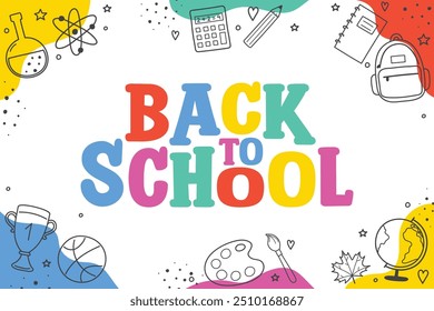 Back to school poster with cute hand drawn icons. Vector illustration