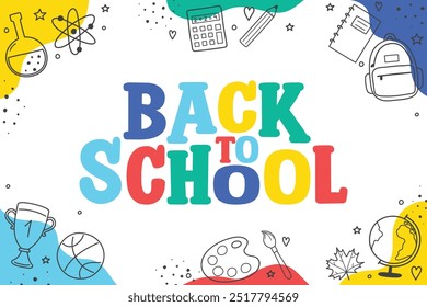Back to school poster with cute hand drawn icons. Vector illustration
