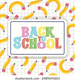 Cartel de vuelta a la escuela con lindos lápices amarillos. Ilustración vectorial