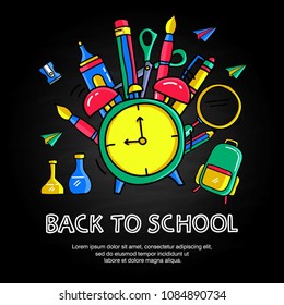 back to school poster design with doodle vector equipment of school