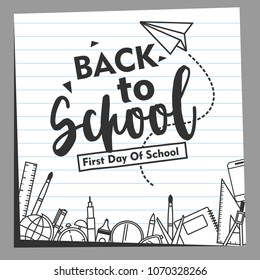 back to school poster design and school equipment, doodle on paper