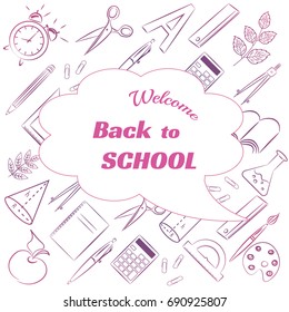 Back to school poster design with line icons template background. Vector illustration.