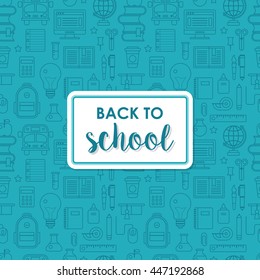 Back to school poster design with seamless line icons pattern background