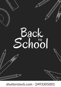 Back to school poster design. Welcome back to school text with school supplies doodle. Vector illustration