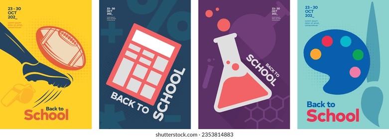 Back to School poster designs, fresh back to school vector illustrations, School theme flat vector illustrations